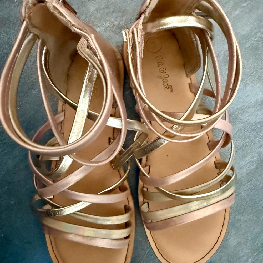 Girls Cat & Jack Gold Tan Sandals with Crisscross Straps